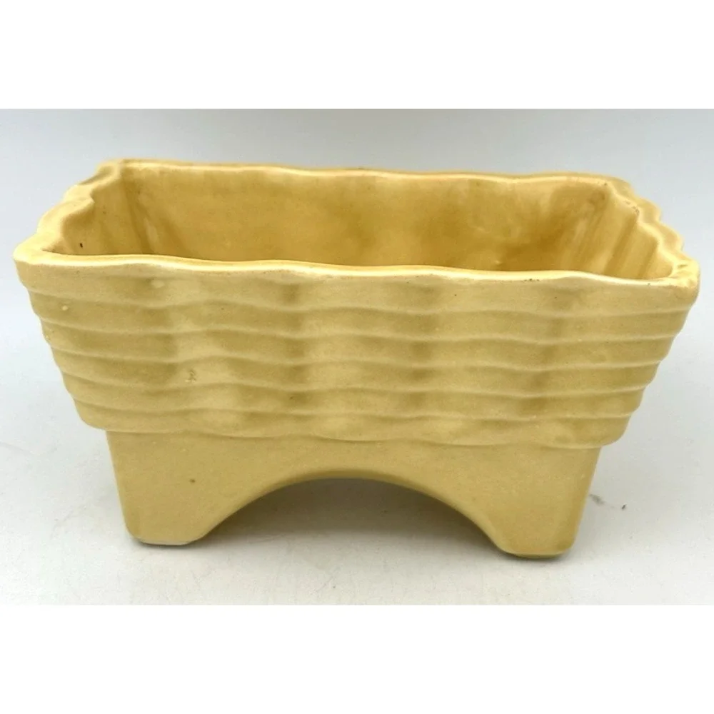 Vintage MCM California Pottery Planter Mustard Yellow Ribbed Rectangular USA